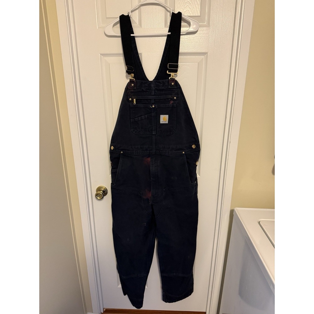 Carhartt Bib Overalls Relaxed Fit Duck Canvas Double Knee R01-M Navy/Black